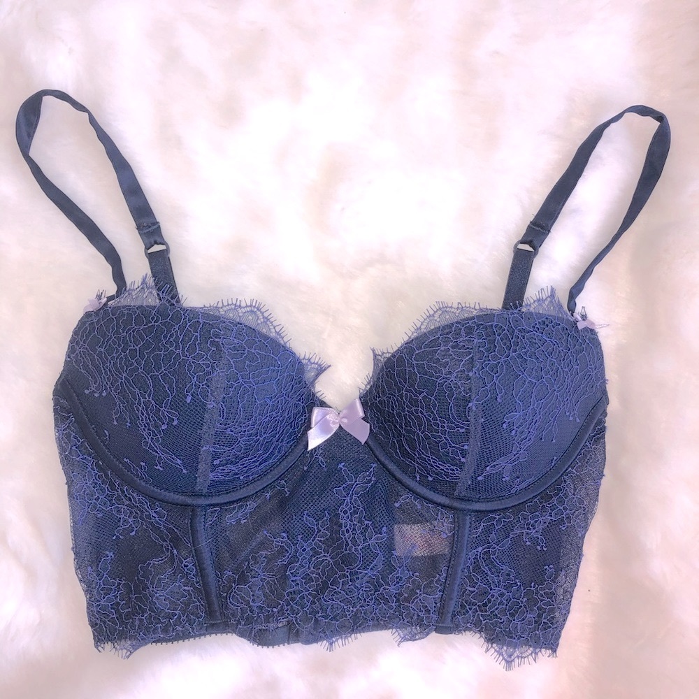 VS VERY SEXY DEMI BUSTIER NAVY BLUE LACY SIZE 32C
